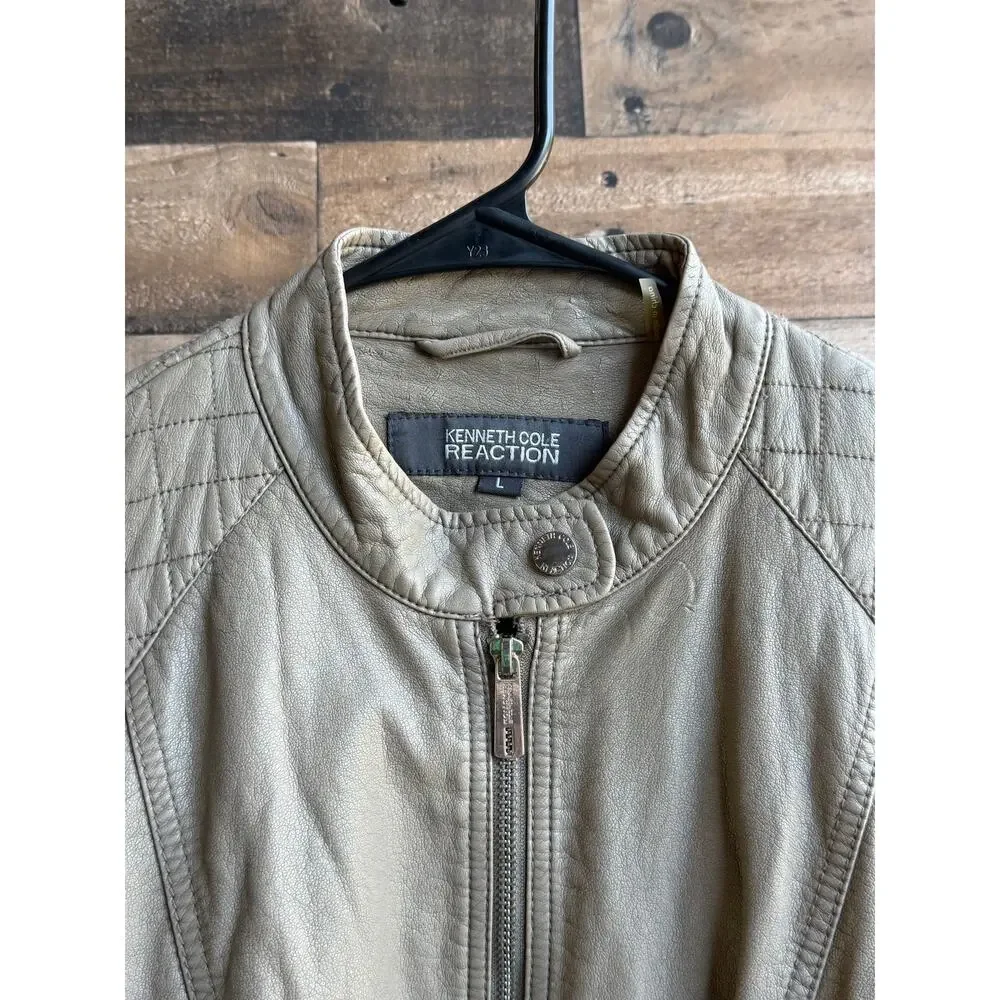 Kenneth Cole Reaction Women's Quilted Faux Leather Moto Jacket - Taupe - Size L